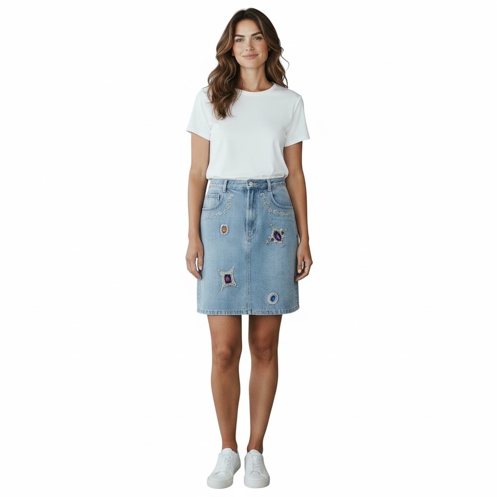 Cedars Embellished Denim Skirt; Y2K-era embellished denim skirt; Size 10 - Picture 3 of 10